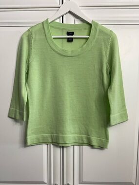 Haggar Petite Size Medium Light Green Scoop Neck Lightweight Sweater Merino Wool